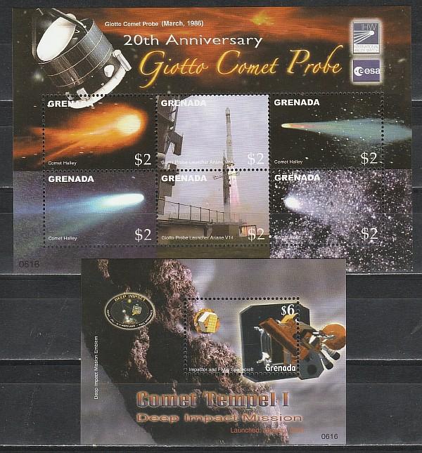 Исследования Космоса, Комета, Гренада 2006, малый лист + блок
